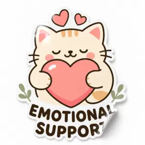 Emotional Support Sticker — Comfort Crew design on a white background with a lifted corner