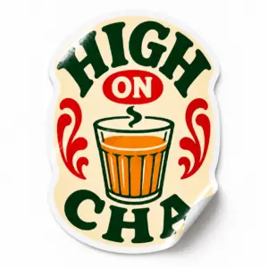 High on Chai Sticker — Chai Cheers design on a white background with a lifted corner