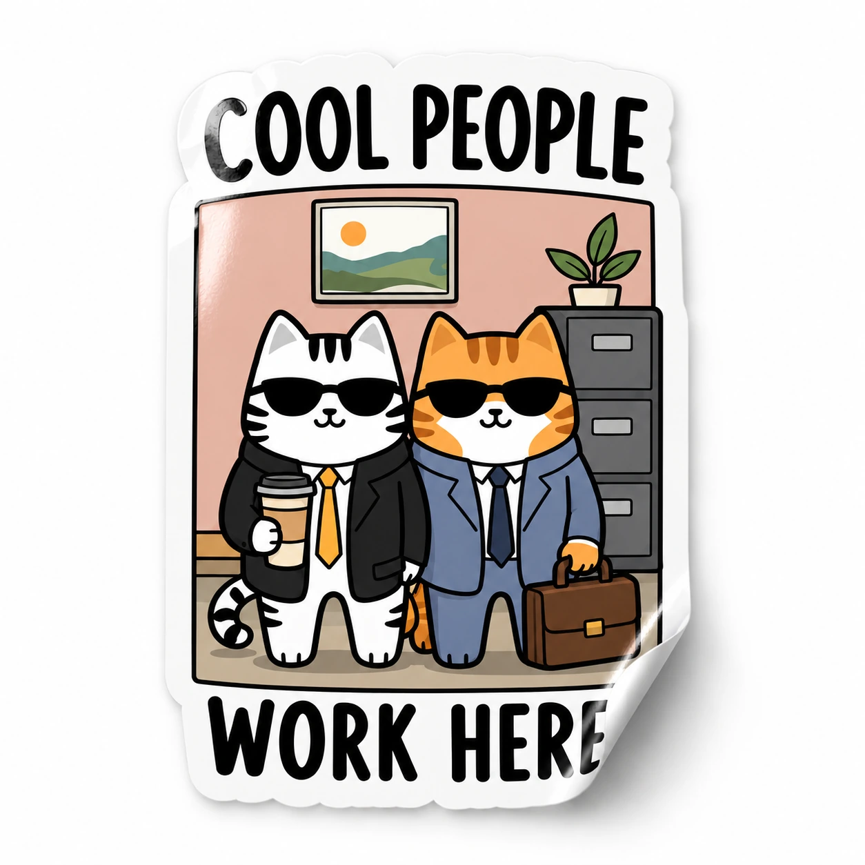 Cool People Work Here Sticker — Office Crew design on a white background with a lifted corner