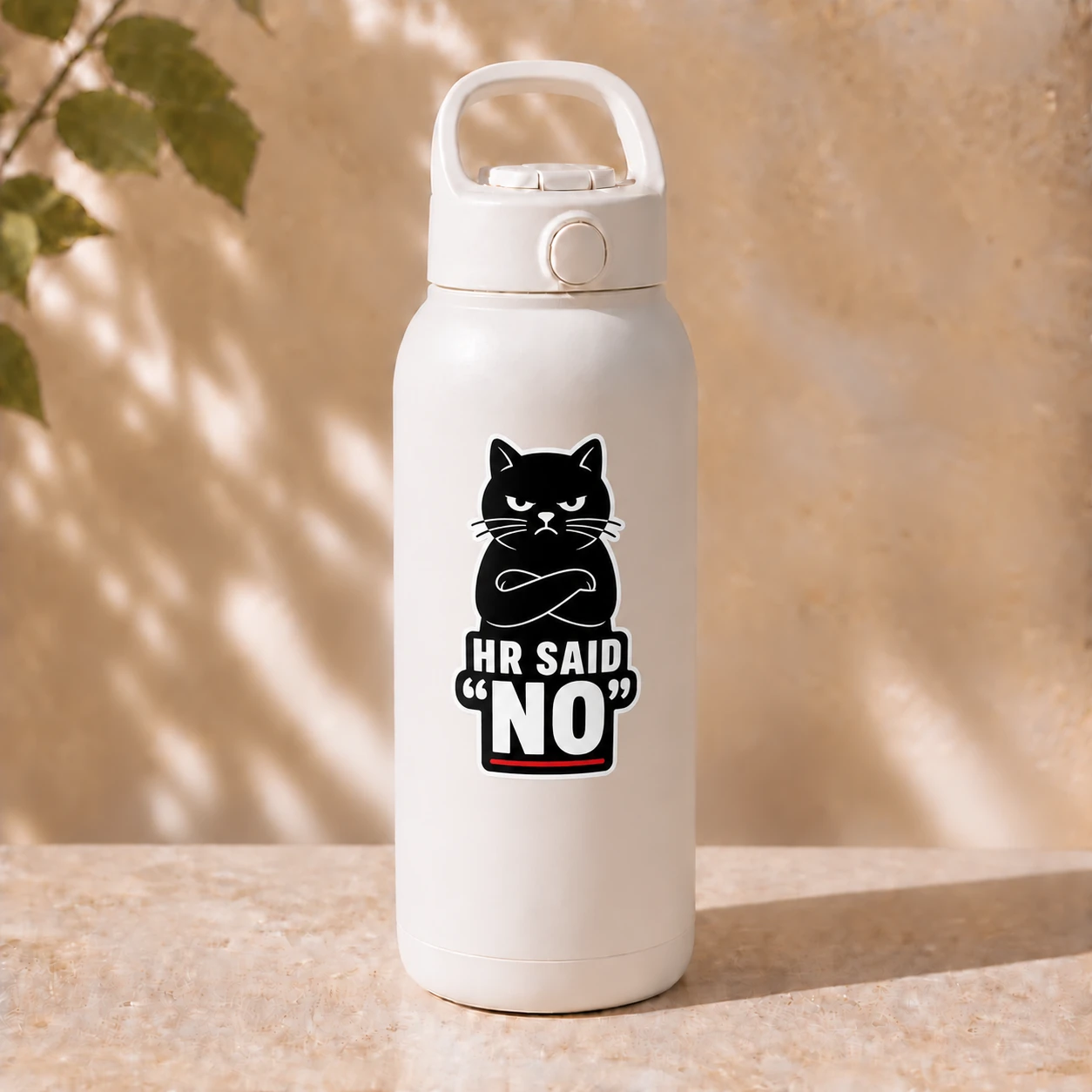 HR Said No Sticker, Black Cat design shown on a bottle