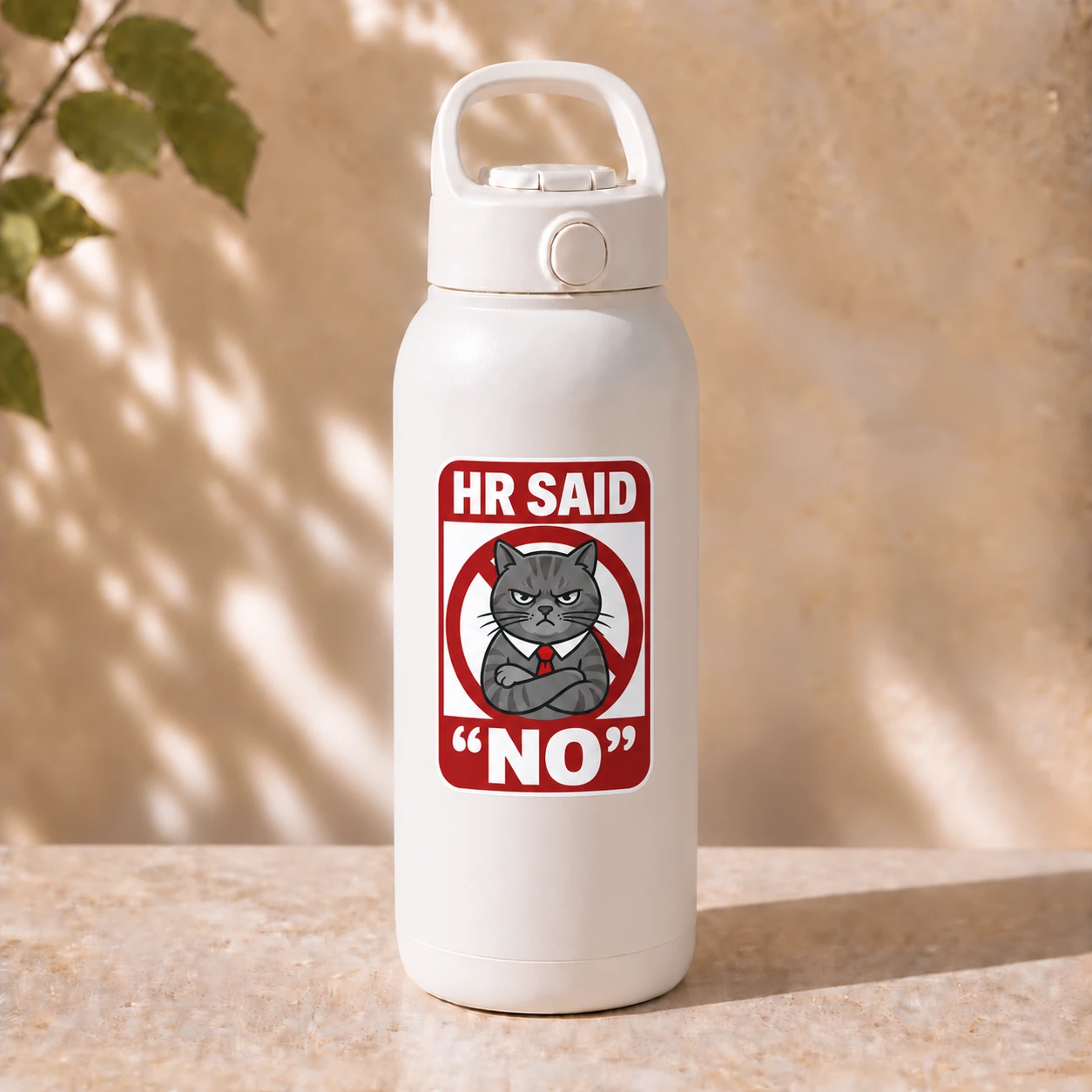 HR Said No Sticker, Red Sign design shown on a bottle