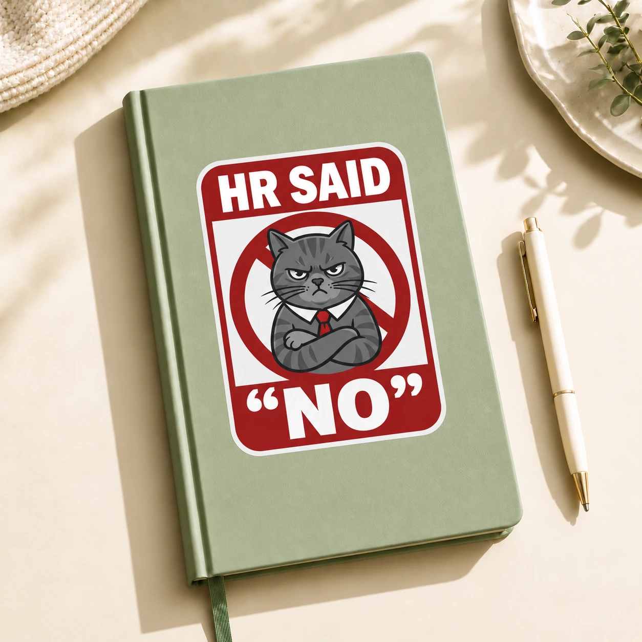 HR Said No Sticker, Red Sign design shown on a notebook