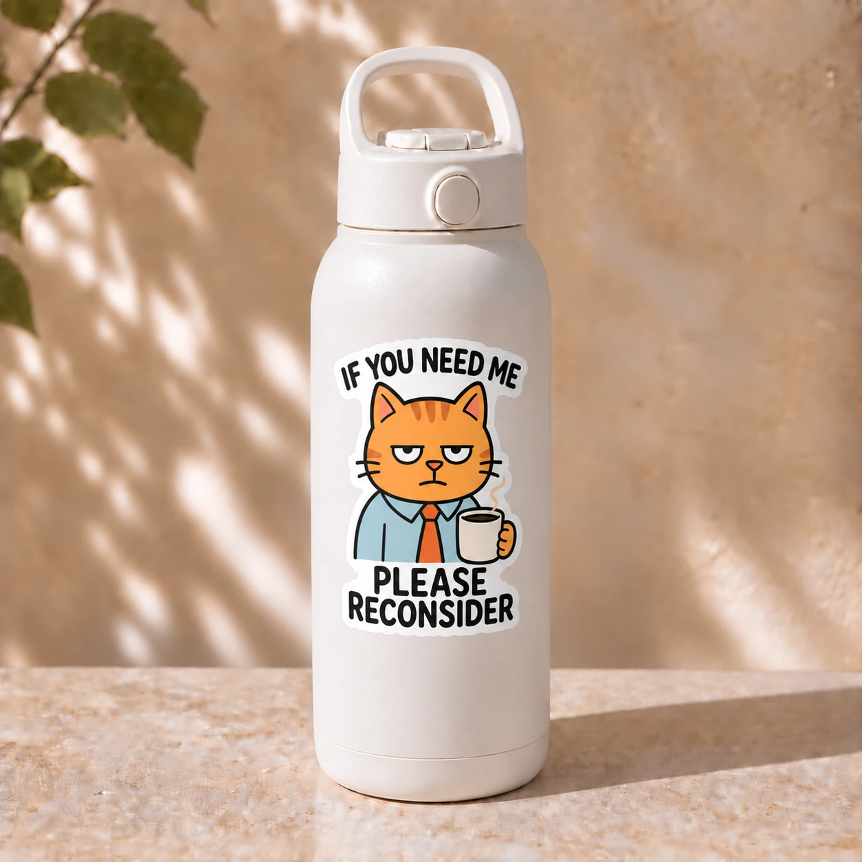 If You Need Me Please Reconsider Sticker, Orange Coffee design shown on a bottle