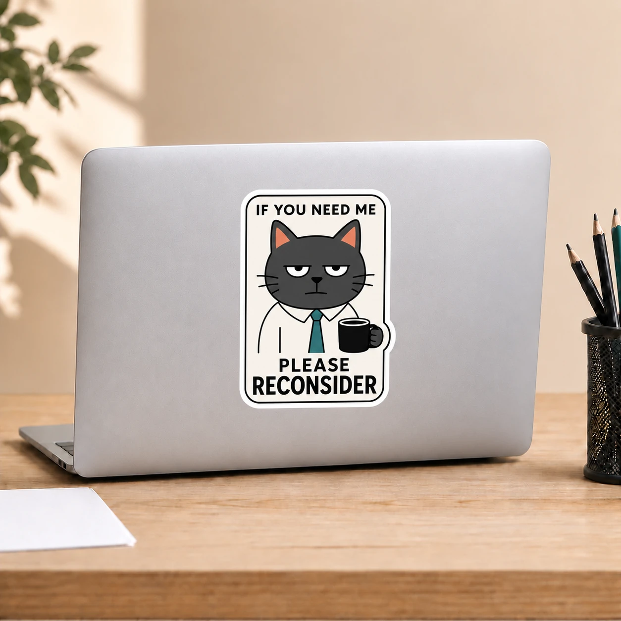 If You Need Me Please Reconsider Sticker, Black Coffee design shown on a laptop lid