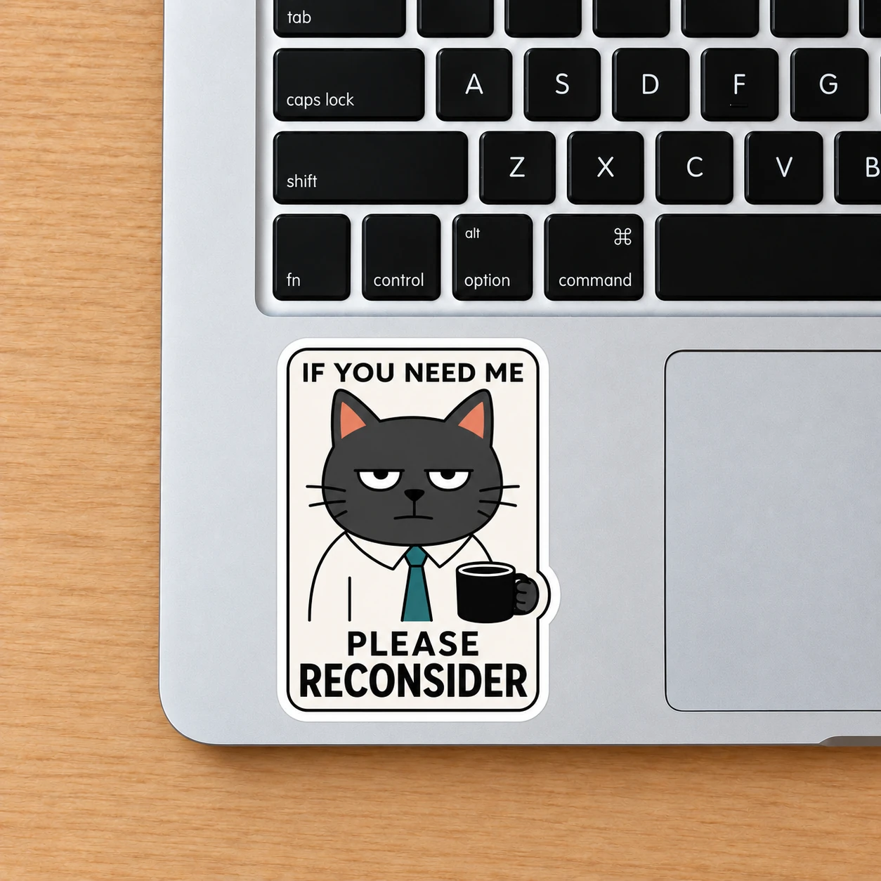 If You Need Me Please Reconsider Sticker, Black Coffee design shown on a laptop palm rest