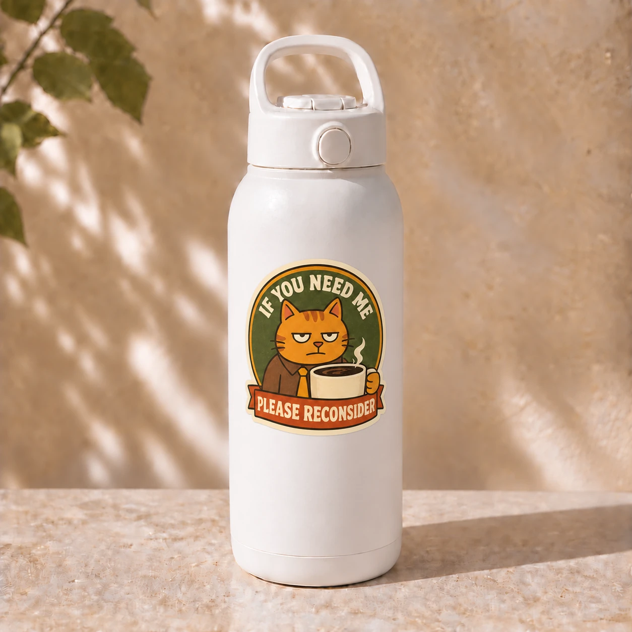 If You Need Me Please Reconsider Sticker, Vintage Badge design shown on a bottle