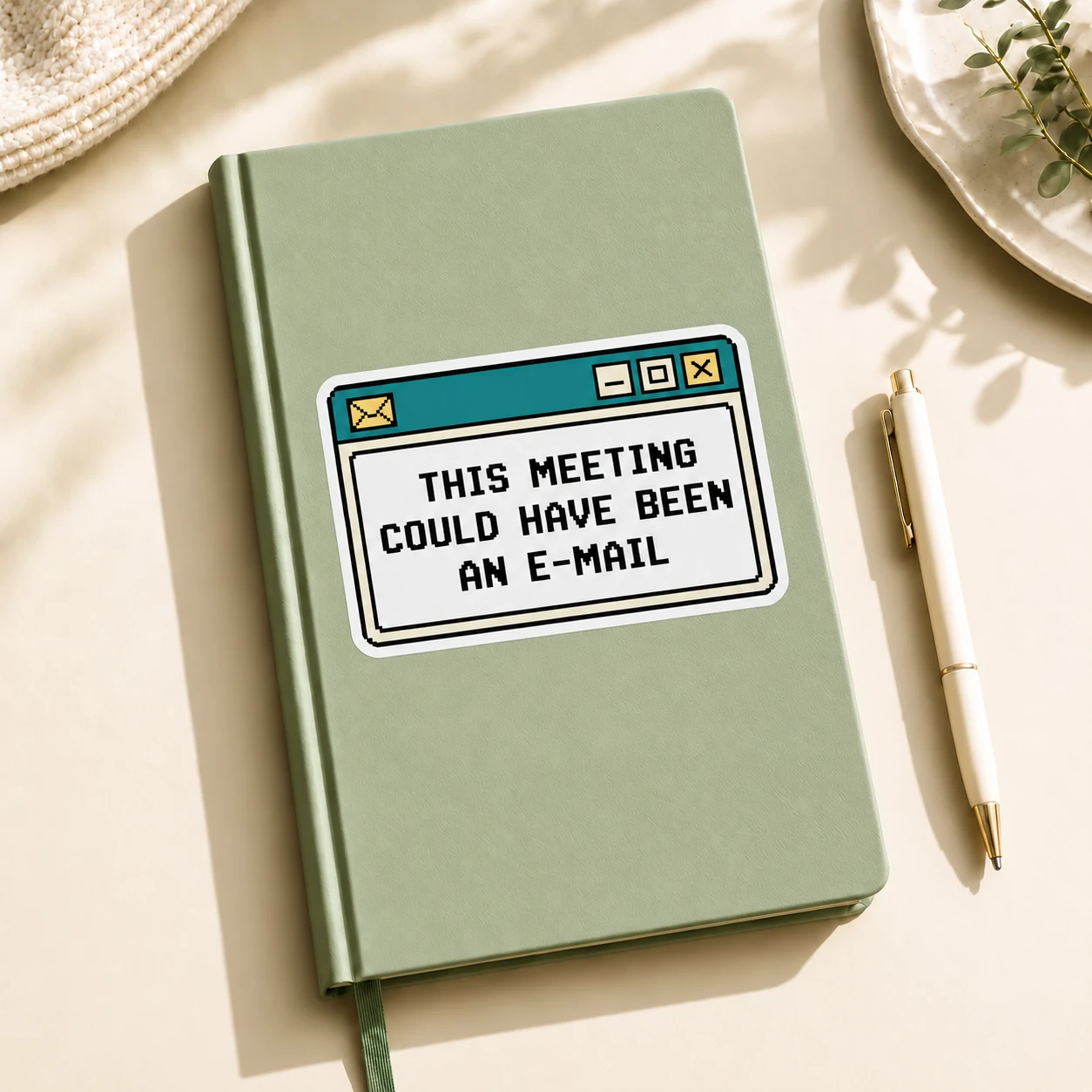 This Meeting Could Have Been an E-Mail Sticker, Retro Window design shown on a notebook