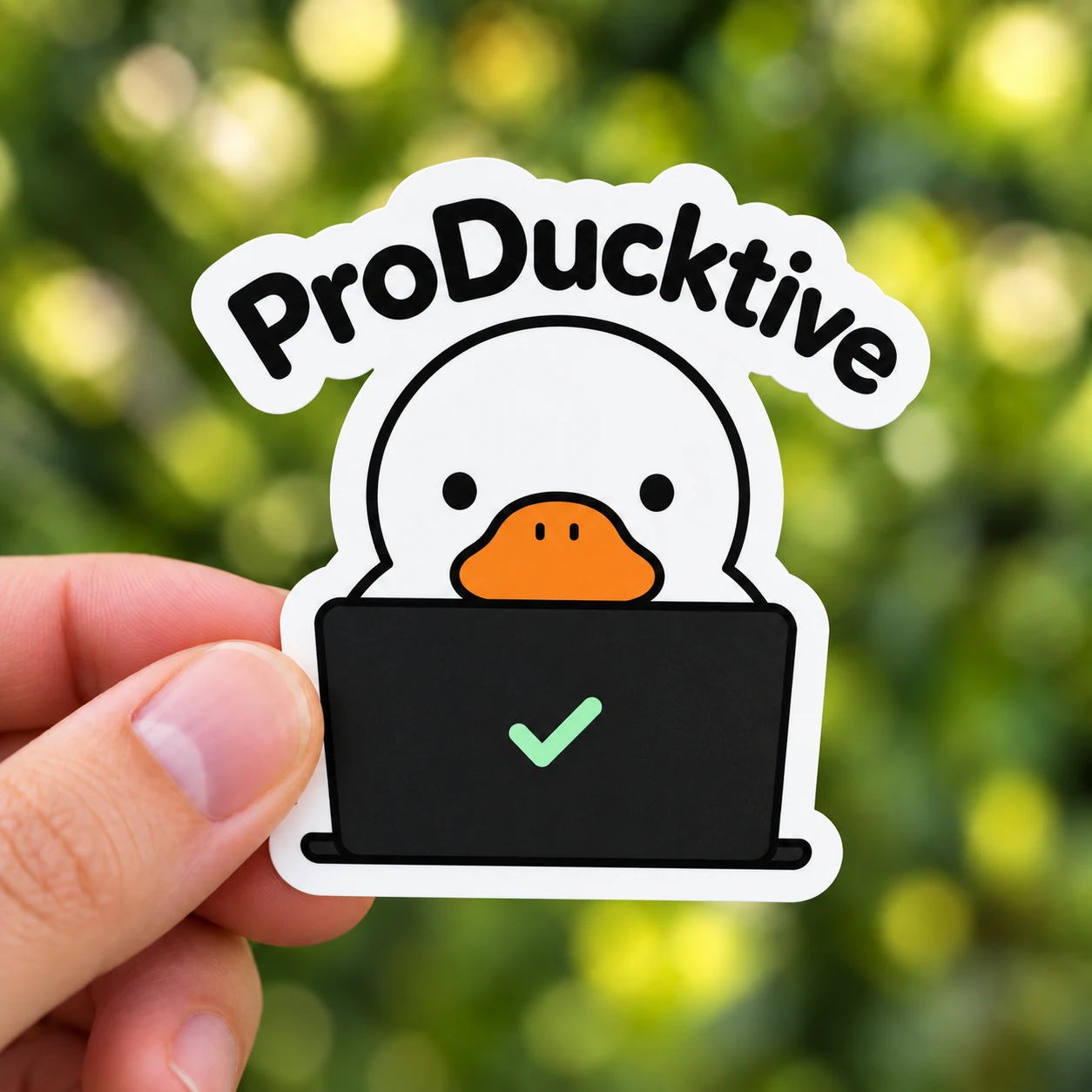 ProDucktive Sticker, Task Duck design shown held in a hand