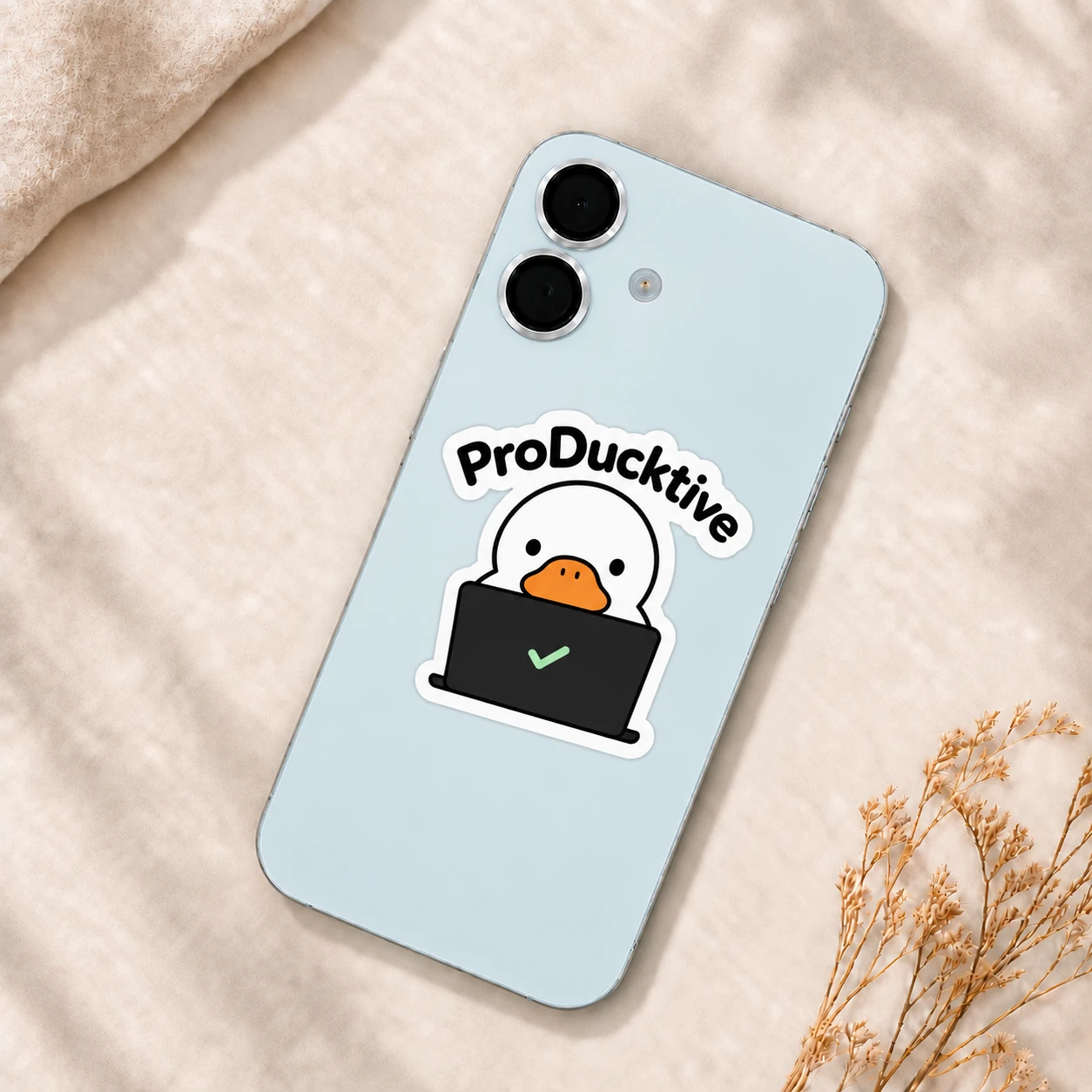 ProDucktive Sticker, Task Duck design shown on a phone