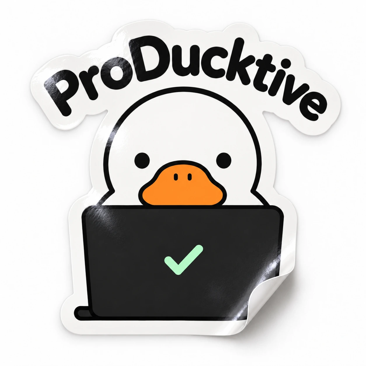 ProDucktive Sticker — Task Duck design on a white background with a lifted corner