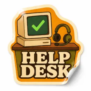 Help Desk Sticker — Retro Support design on a white background with a lifted corner