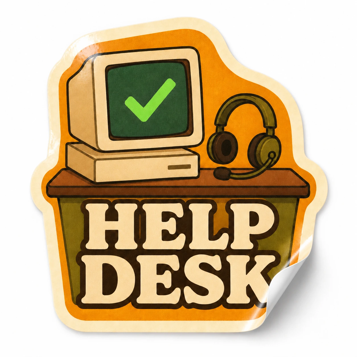 Help Desk Sticker — Retro Support design on a white background with a lifted corner