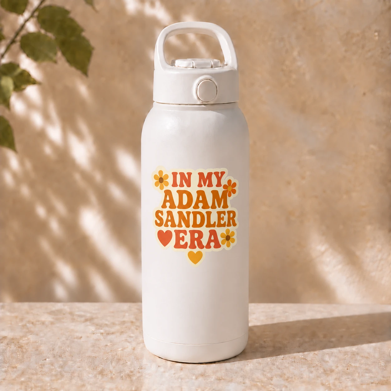 In My Adam Sandler Era Sticker, Retro Flowers design shown on a bottle