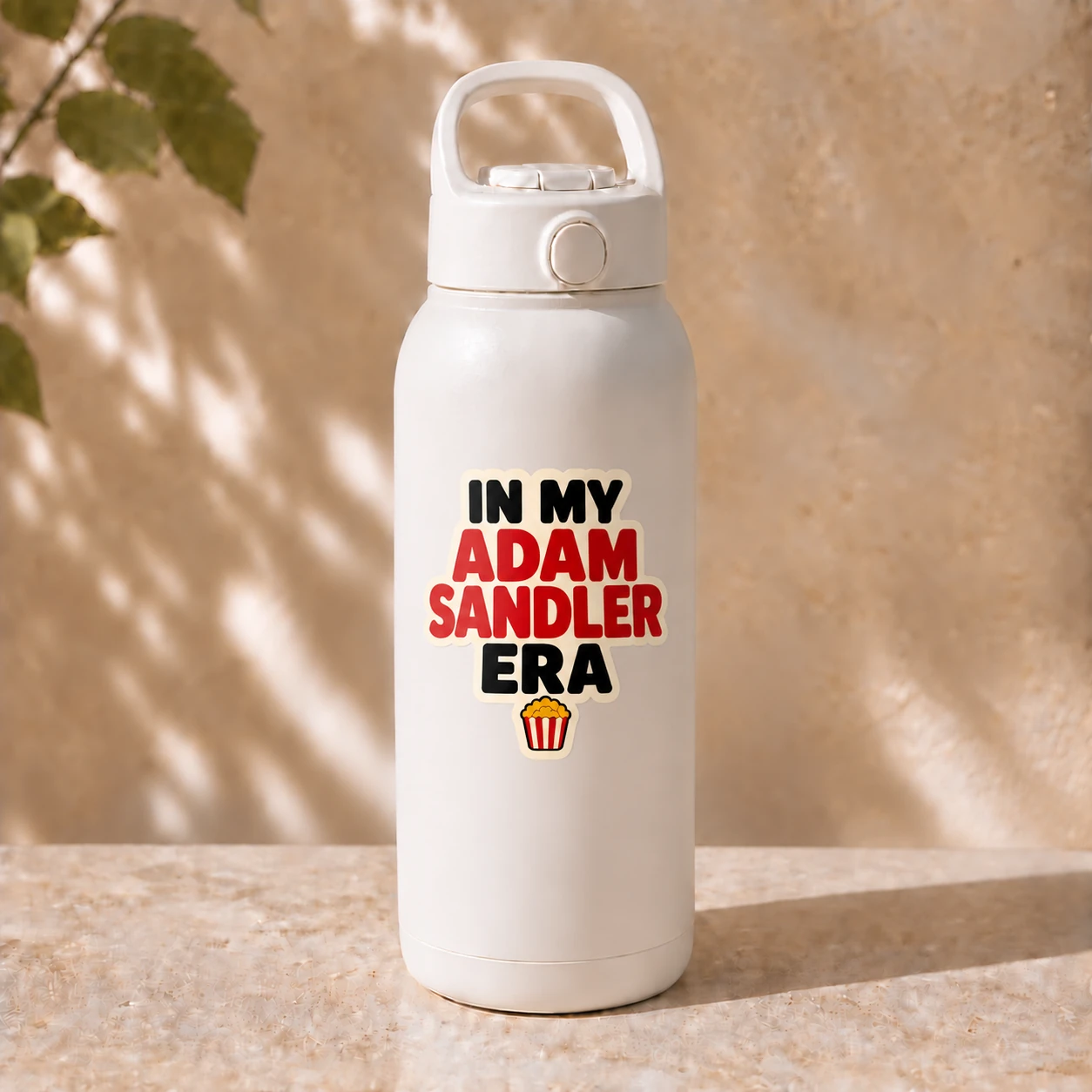 In My Adam Sandler Era Sticker, Movie Popcorn design shown on a bottle