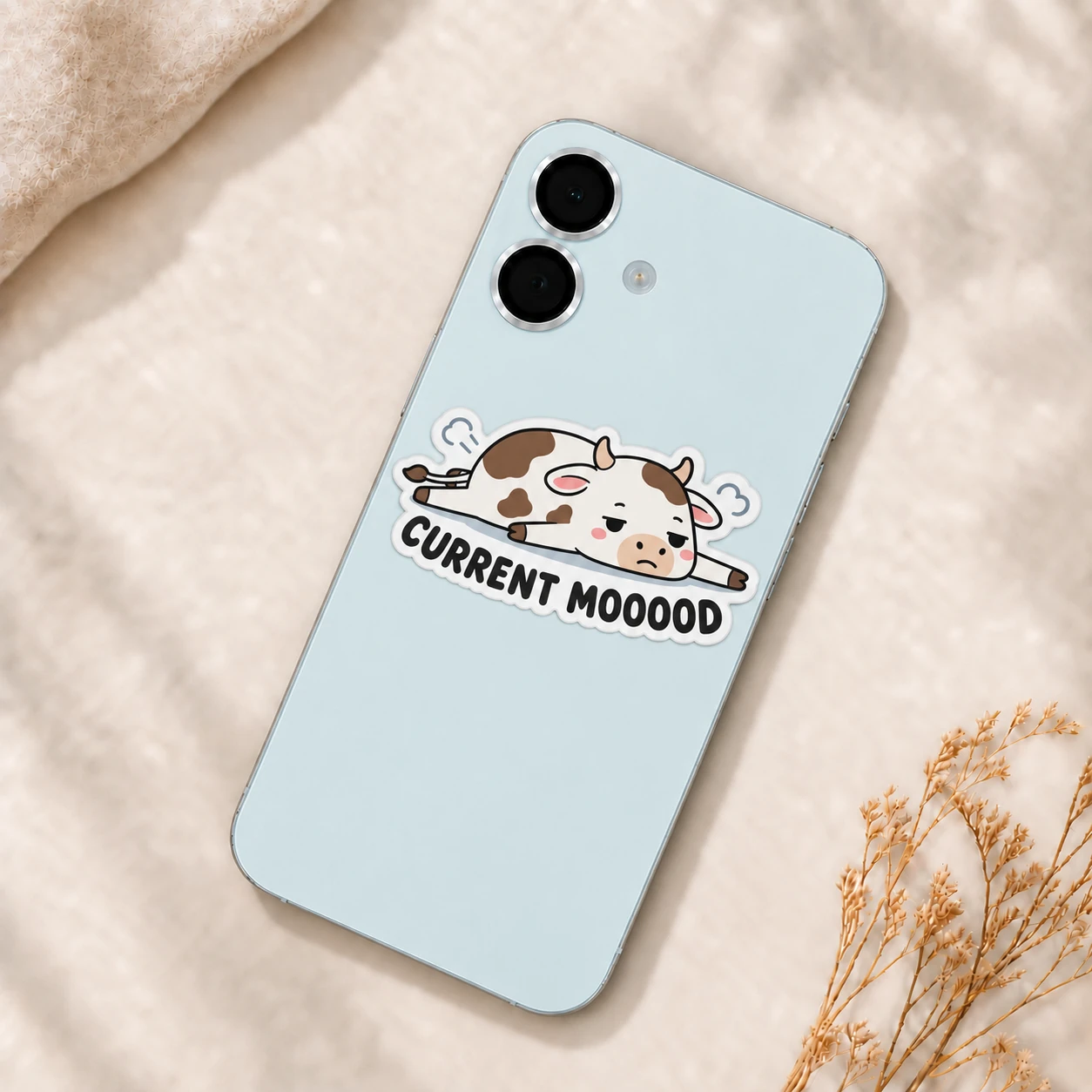 Current Mooood Sticker, Flat Out design shown on a phone