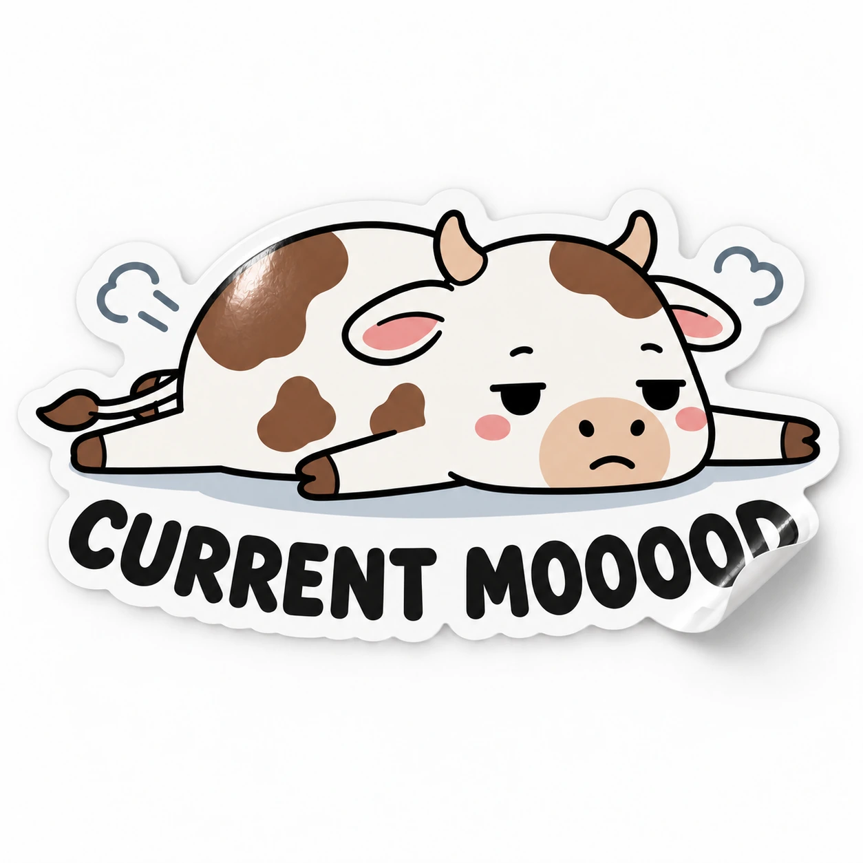Current Mooood Sticker — Flat Out design on a white background with a lifted corner