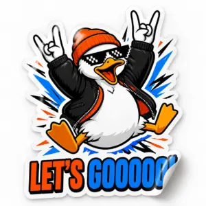 Let’s Gooooo! Sticker — Hype Penguin design on a white background with a lifted corner