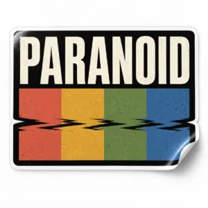 Paranoid Sticker — Retro Static design on a white background with a lifted corner