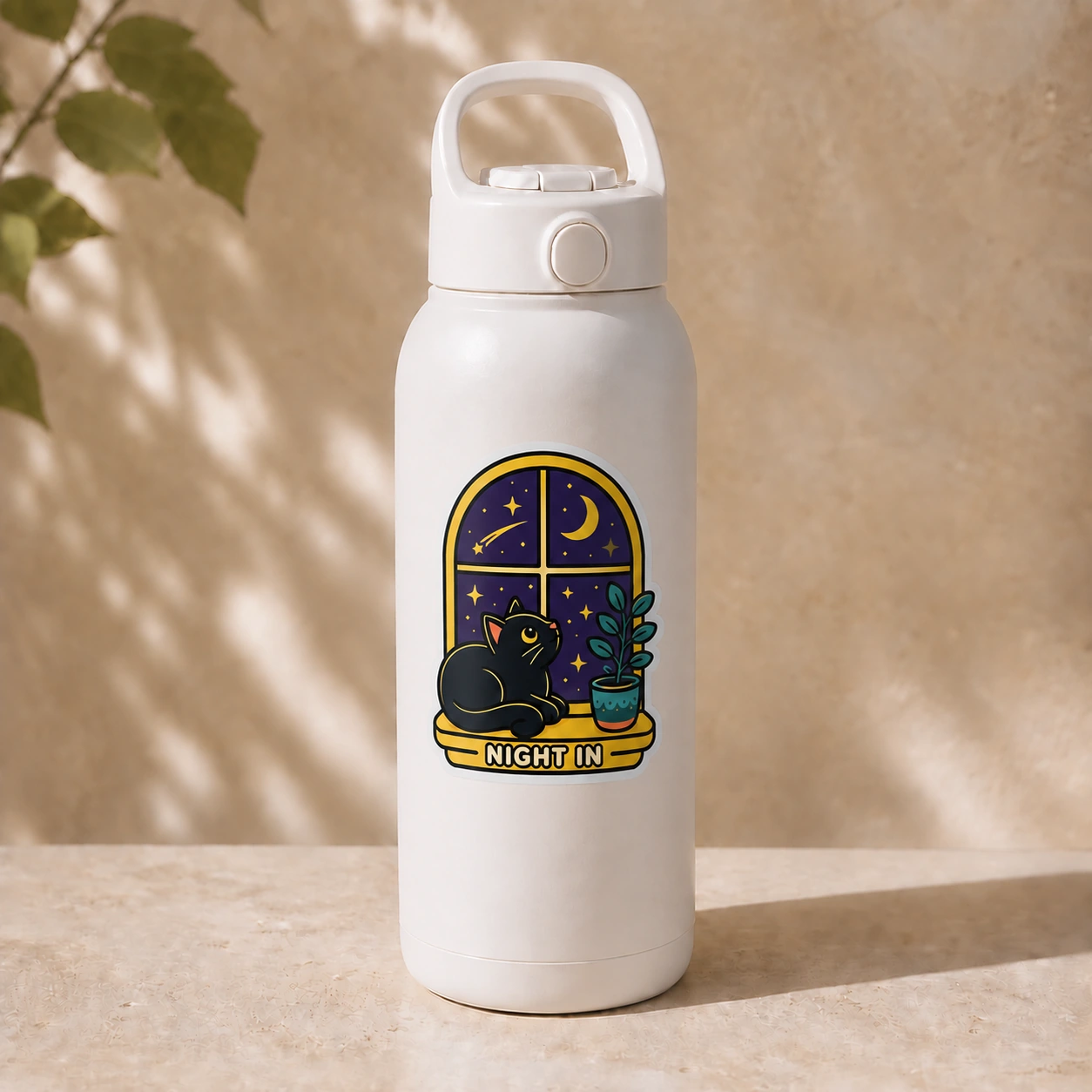 Starry Adventures Sticker, Night In design shown on a bottle